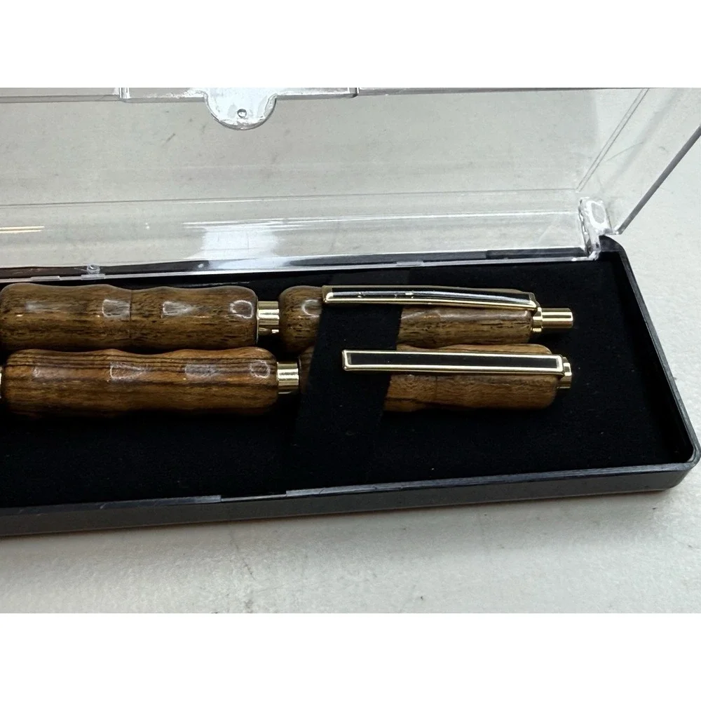 Handmade Bocote Wood Pen & Mechanical Pencil Set Gold Trim Fits Cross Refill